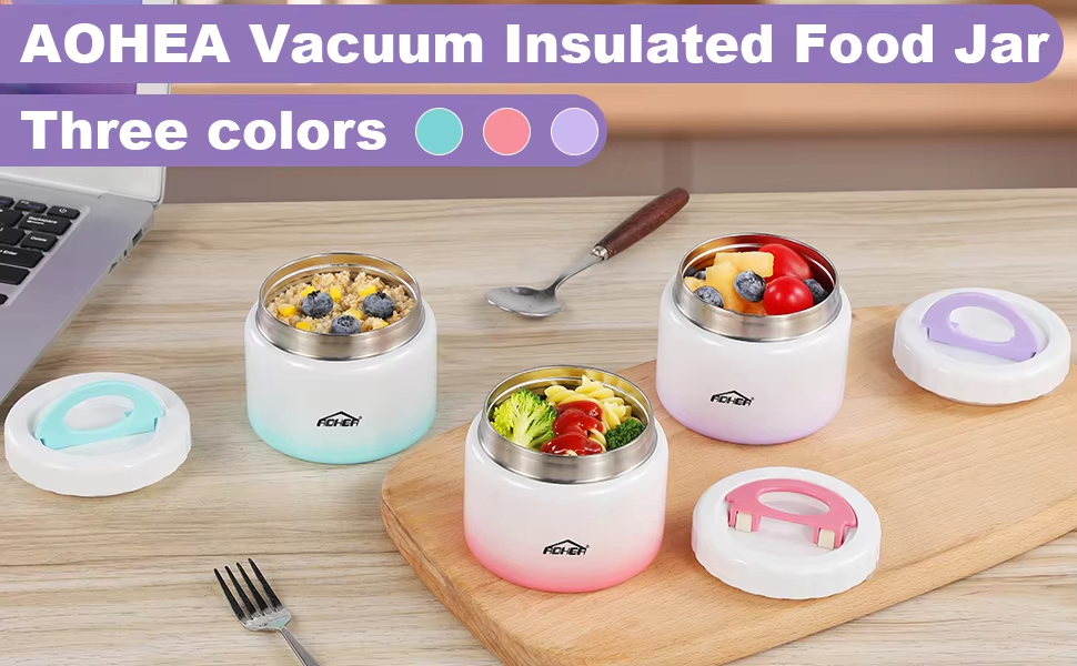 Aohea Food Jar Double Wall Stainless Steel Ther Simple Modern Food Jar for Hot Food Reusable Stainless Steel Vacuum Insulated Leak Proof Lunch Storage for Smoot