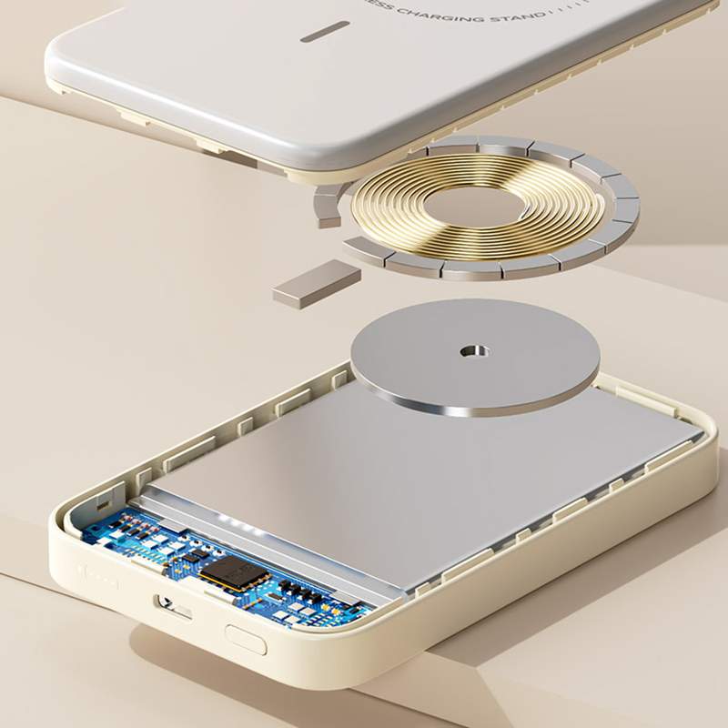 Rock P83 Magnetic Power Bank 5000mAh Wireless Phone Charger External Battery Pack with Kickstand - White