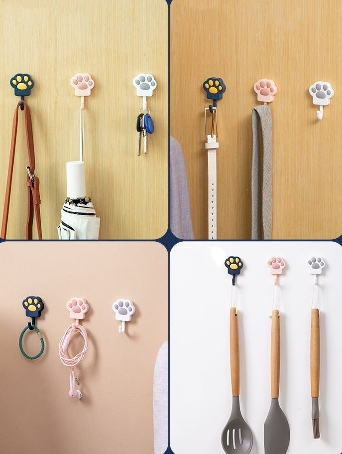 5PCS Cartoon Cat Claw Adhesive Traceless Cute Stick Hook