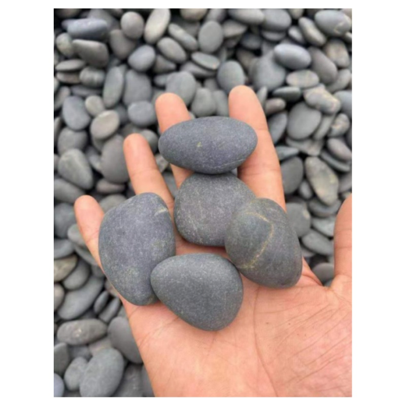 Gravel and Washed Stone Garden Flooring Project, Featuring Gray and Black Gravel, Unpolished Pebble Black Washed Stones