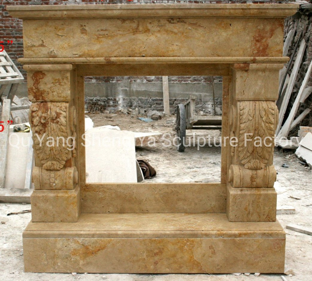 High Quality Antique Hand Carving Marble Fireplace Natural Stone Home Decoration Mantel (SYMF-8013)