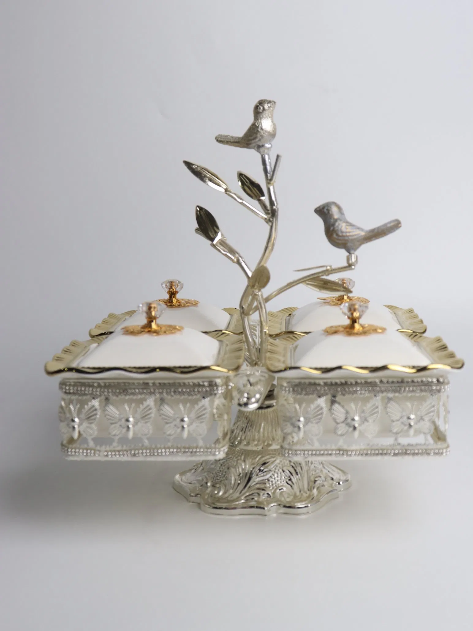 Home Ornament Gold-Plated Iron Frame with 4 Square Ceramic Bowl