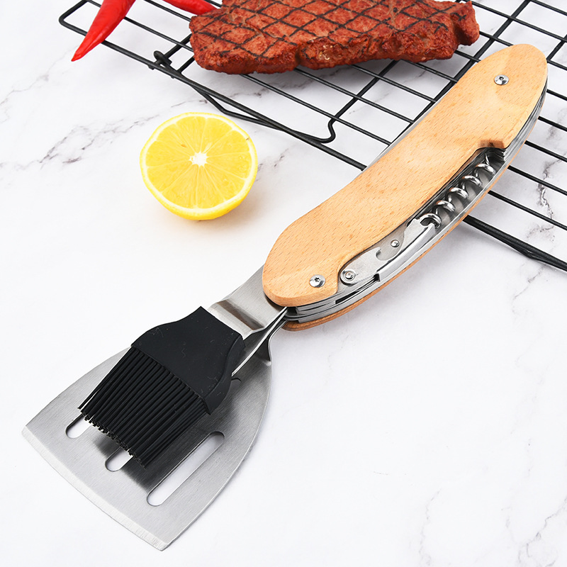 Wholesale Multifunctional Portable Outdoor Barbecue Tool Customizable Stainless Steel Wooden Handle Smoked BBQ Kit