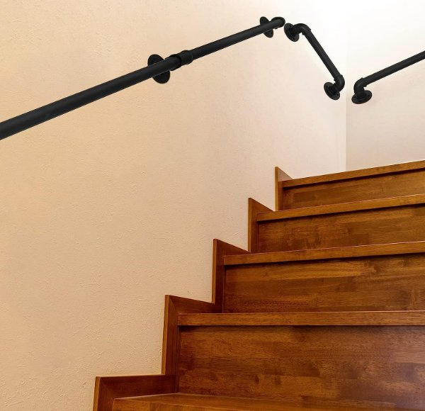 Black U-Shaped Industrial Wrought Iron Railing Non-Slip Safety for Garden Loft Corridor Villa Hotel Indoor or Outdoor