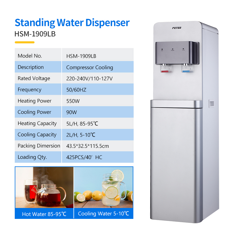 Hot and Cold Compressor Cooling Standing Water Dispenser with Bottom Loading