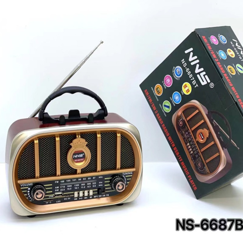 Ретро радио NS-6687BT с Bluetooth, деревянный корпус