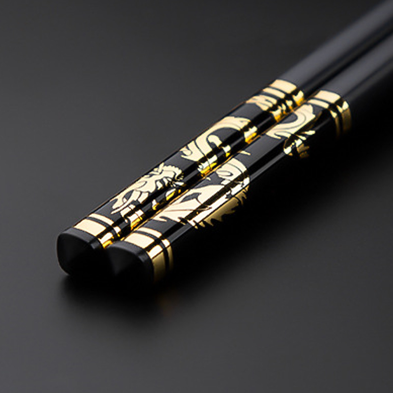 Reusable Plated Black Gold Dragon Alloy Fiberglass PPS Chopsticks