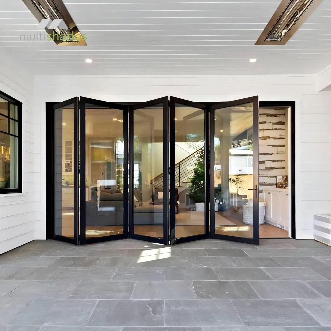 Multishades Anti-Pinch Folding Door High-End Bi-Fold Door Modern Folding Glass Door High Quality Aluminum Profile Accordion Door