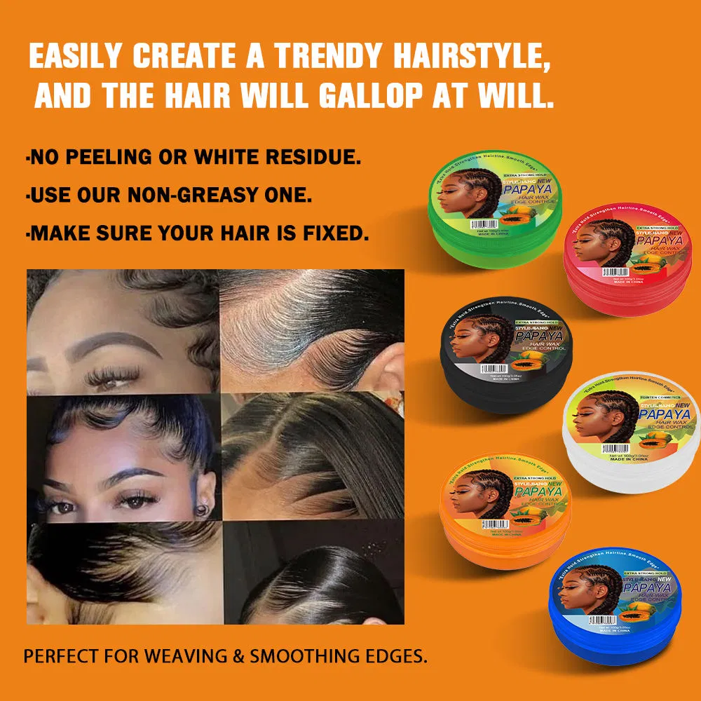 Private Label Wholesale Edge Control Customized Strong Hold Papaya Braid Gel Hair Wax Pomade 100g 150g