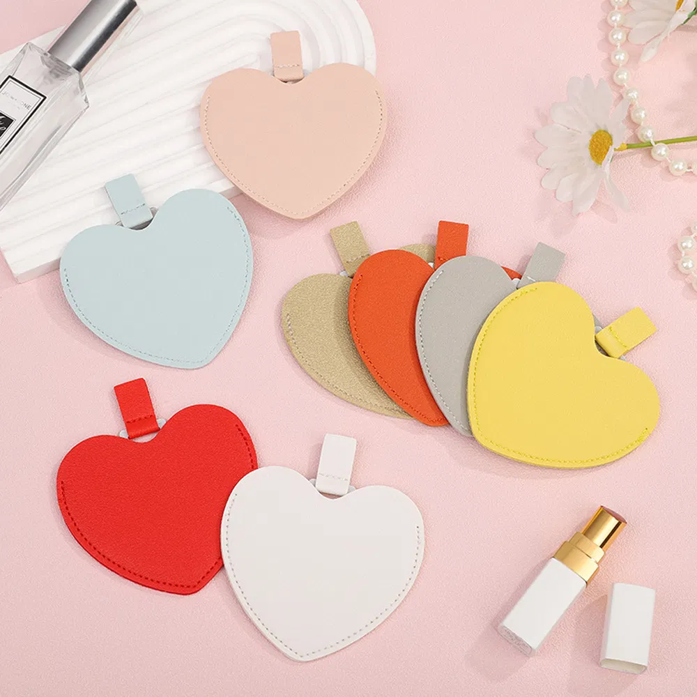 Portable Cute Handheld Compact Heart Makeup Stainless Steel Pocket Travel Mirror for Promotion