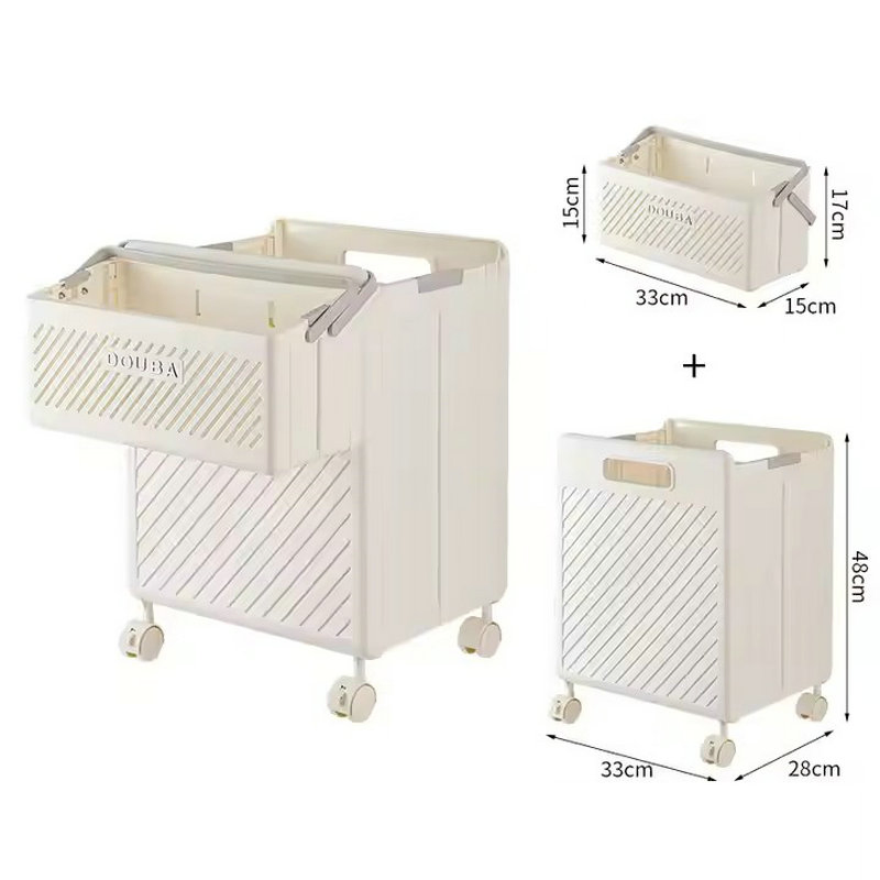 Foldable Laundry Cart with Wheels, Handle, and Lid for Bedroom Use Mi30568
