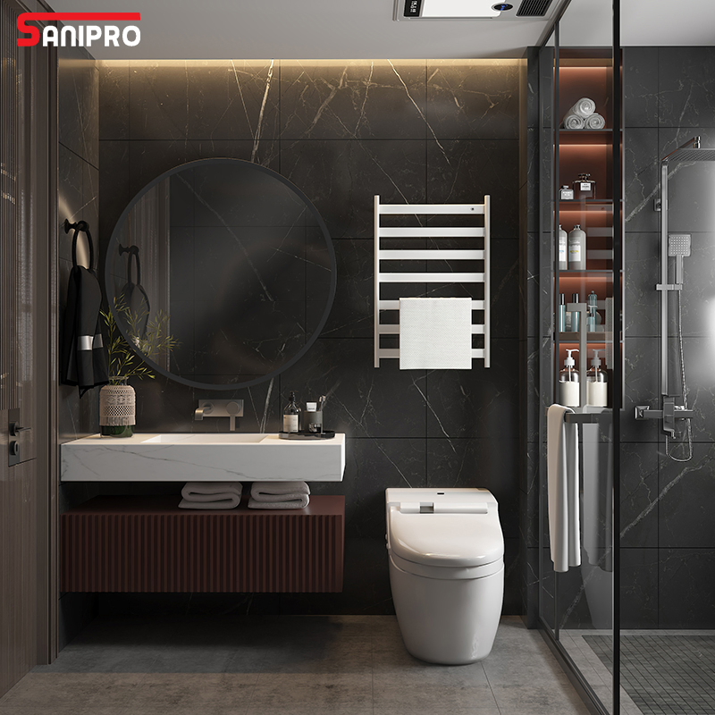 Sanipro OEM/ODM Towel Warmer Stainless Steel Bathroom Drying Radiator 7-Bar Rails Smart Electric Heated Towel Rack for Hotel