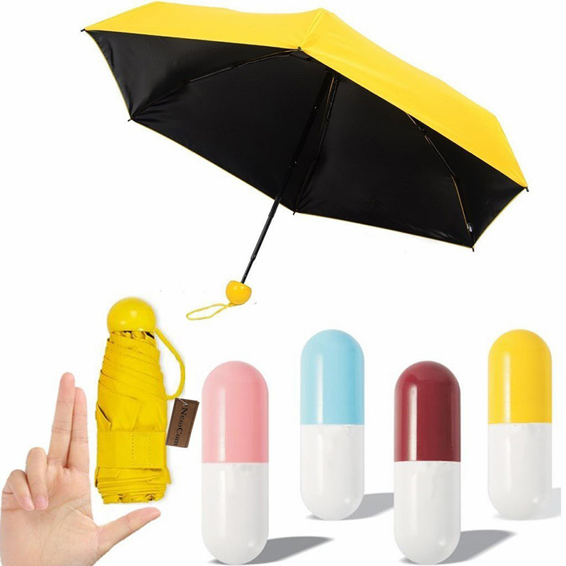 Ultra Lights and Small Mini Umbrella with Cute Capsule Case, 5 Folding Compact Pocket Umbrella Portable Parasol Sun and Rain Umbrellas