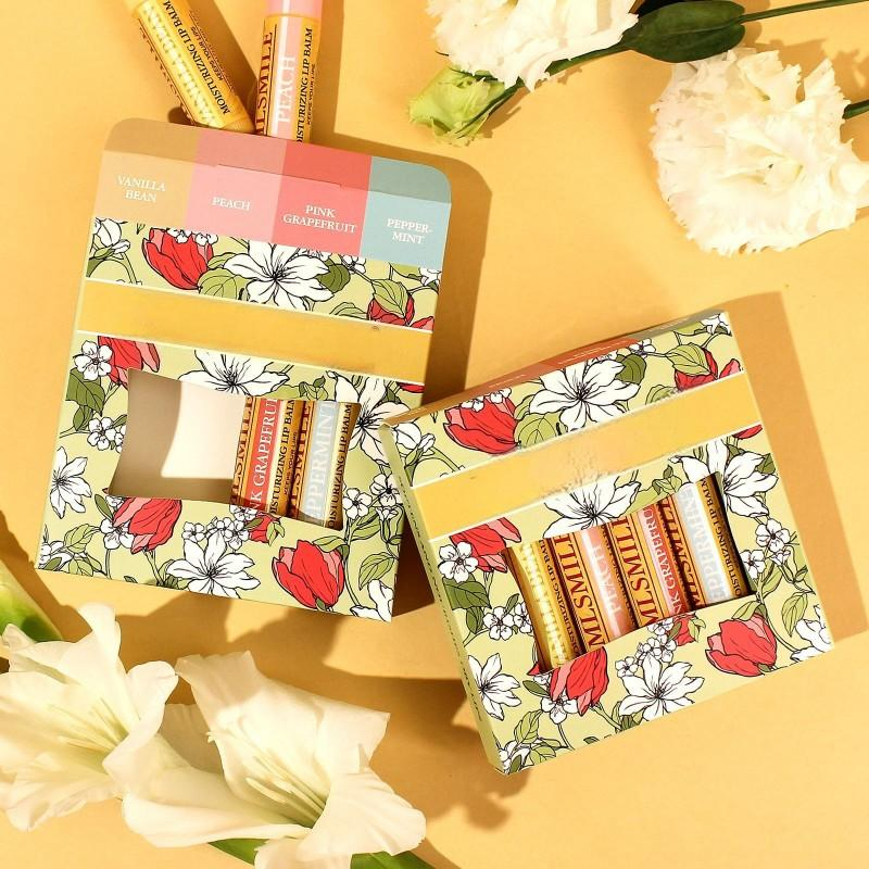 Luxurious 4-Piece Lip Care Set Fashion-Forward Lipstick Vitamin E Fruit Flavored Moisturizing Lip Balm Mineral Lip Balm Stick