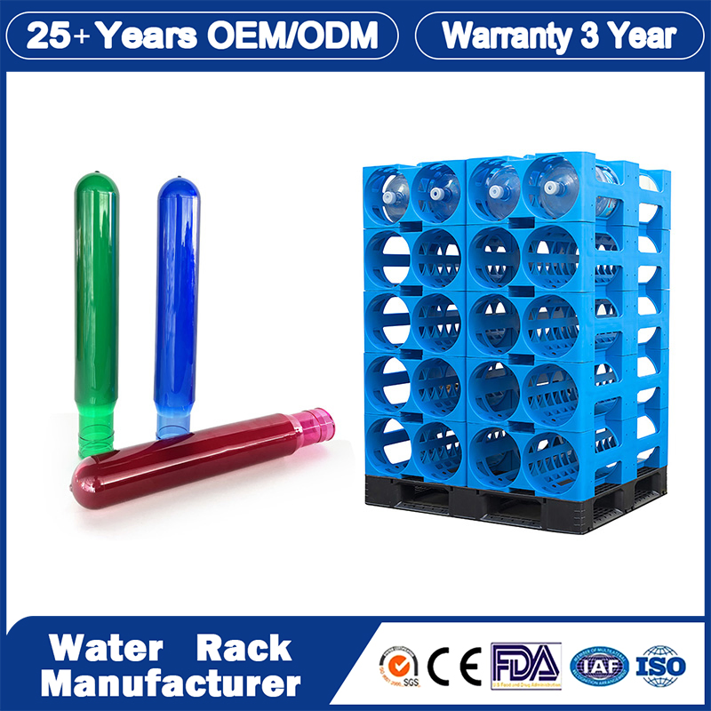 Manufacture Factory Heavy Duty Durable Strong Blue Large HDPE Stackable Metric Modular Bottled 16 Bottles 19L 5 Gallon Jug Plastic Water Racks for Storage