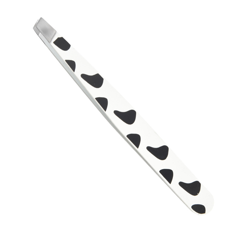 Custom Printed Slanted Tips Cosmetic Beauty Brow Eyelash Tweezers with Pattern Designs