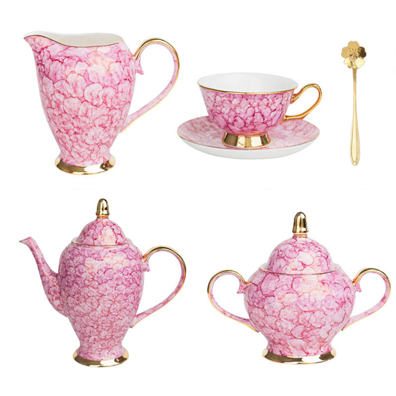Фарфоровый кофейный сервиз Bone China, 15 предметов, сапфирово-розовый