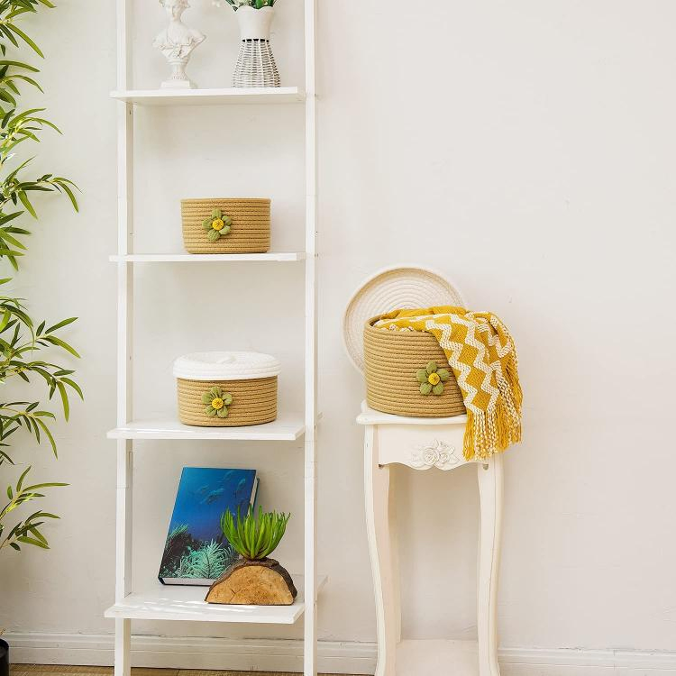 Small Woven Baskets with Lid Small Storage Baskets Cotton Rope Baskets