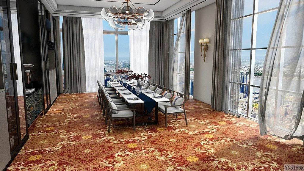 Custom Red Gold Color Flooring Rug Wool Luxury Commercial Hotel Dining Hall Floor Axminster Carpet