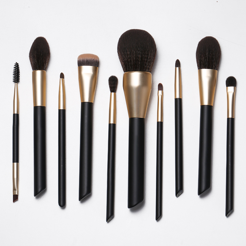 10PCS Black Color Handle Brown Hair Makeup Brushes Set Private Label Foundation Set