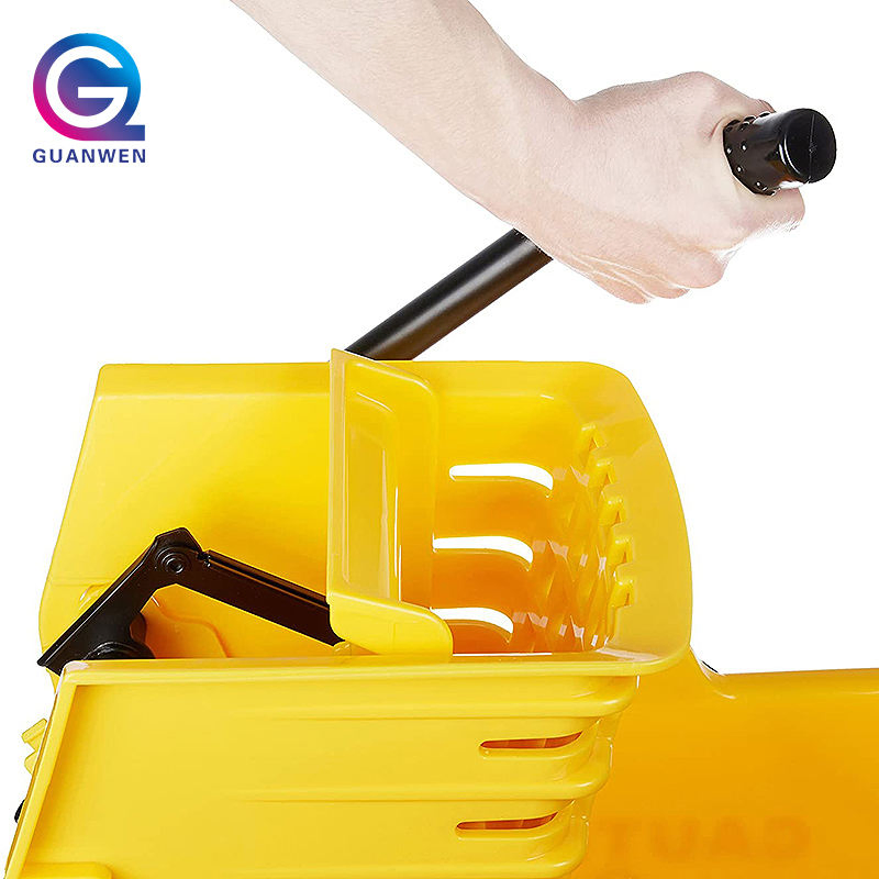 36L Commercial Side Press Yellow Plastic Floor Cleaning Squeeze Mop Bucket with Wringer
