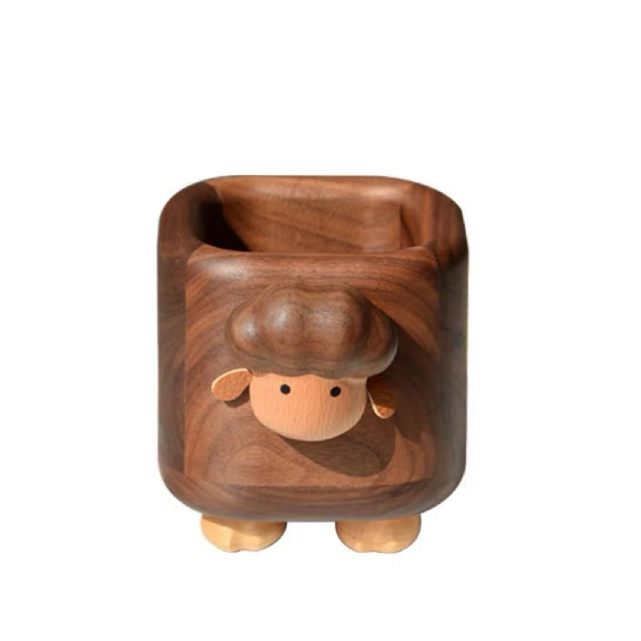 Black Walnut Sheep-Shaped Magnetic Pen Holder
