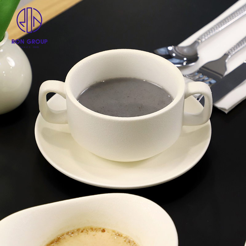 Modern Customized Heat-Resistant 4 Inch Ceramic Water Milk Tea Latte Coffee Mug&Cup with 2 Ears for Coffee Shop Restaurant Drinkware