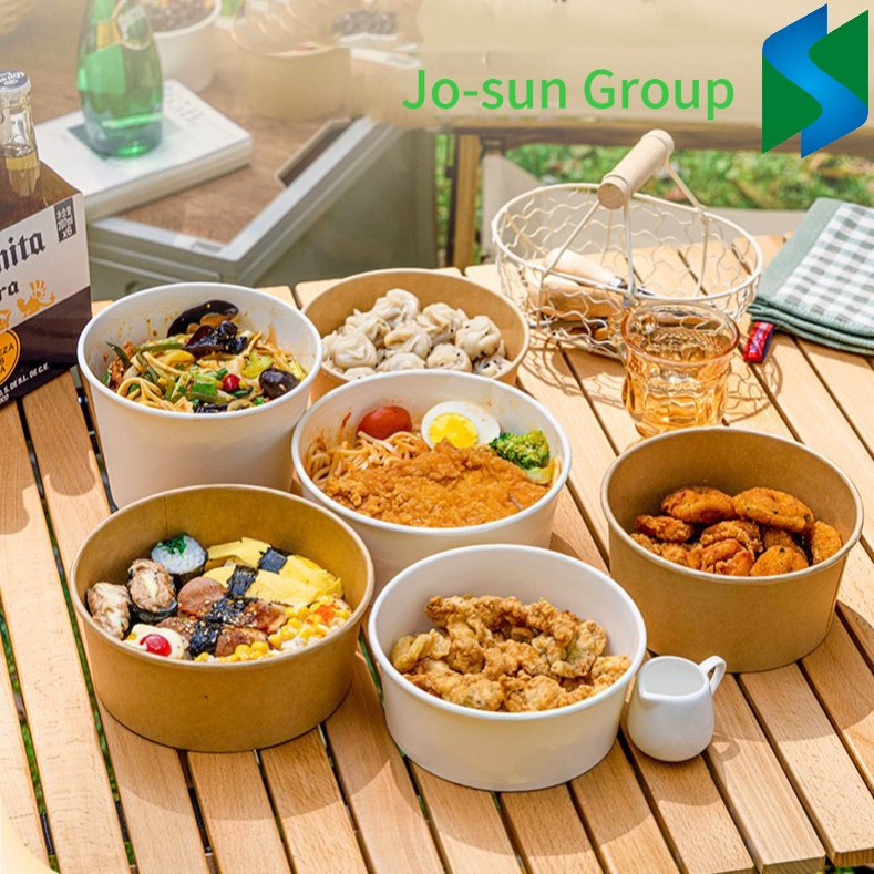 Jo-Sun Factory Outlet Food Grade Eco-Friendly Brown Kraft Paper Salad Bowls for Takeaway