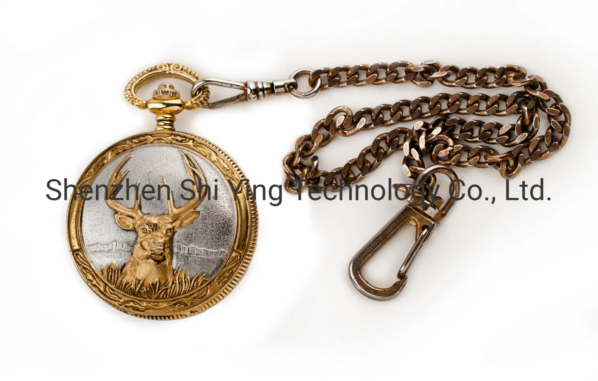Custom Logo 50mm Analog Quartz Yellow Gold Pocket Watch with Chain