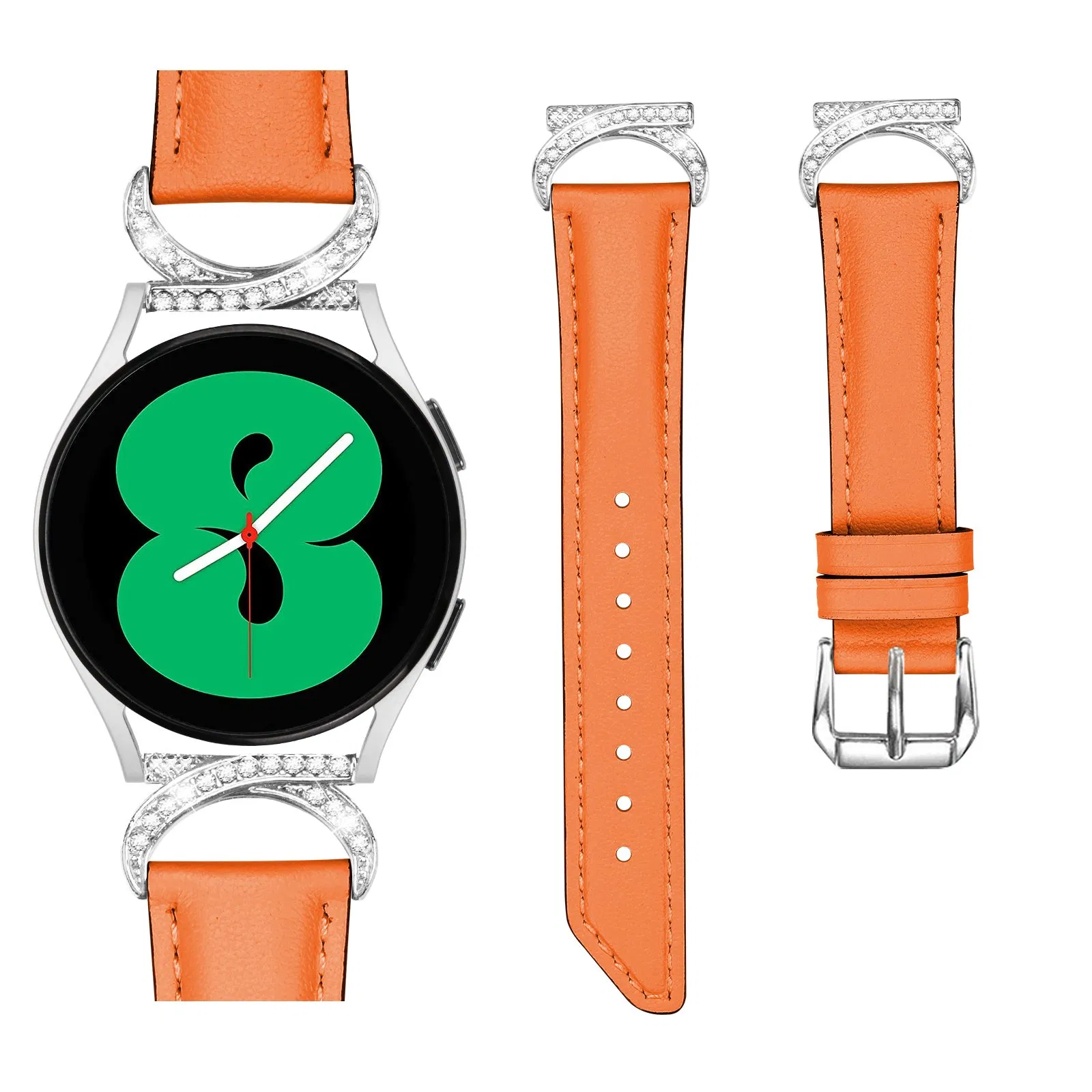 Ремешок для Samsung Galaxy Watch 3/5, кожаный с камнями, оранжевый