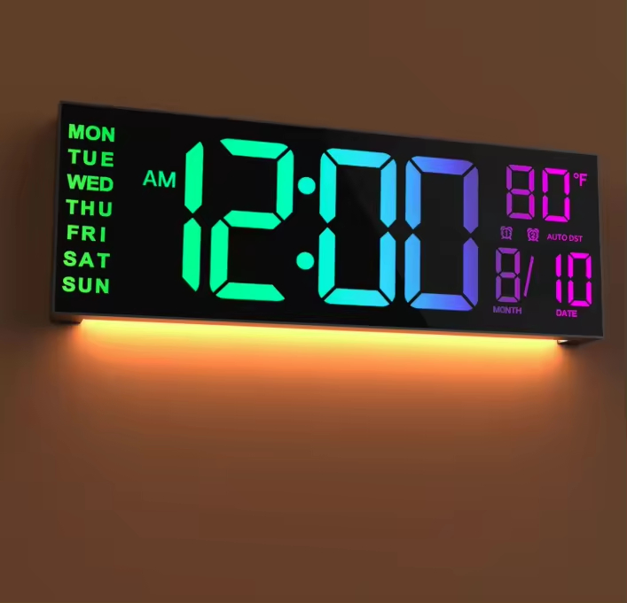 16 Inch Large LED Digital Wall Clock Remote Control Adjustable Brightness Indoor Temperature Humidity Display ABS for Living