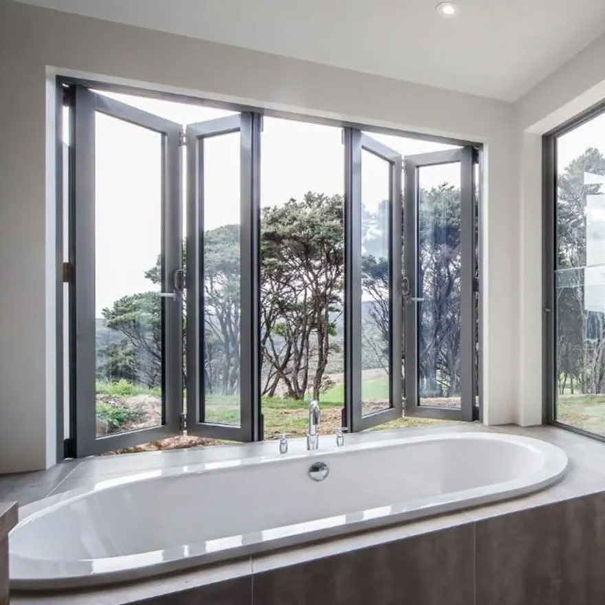 Modern Folding Windows New Design Double Glazed Glass Aluminum Alloy Frame Sliding Bi-Fold Glass Window