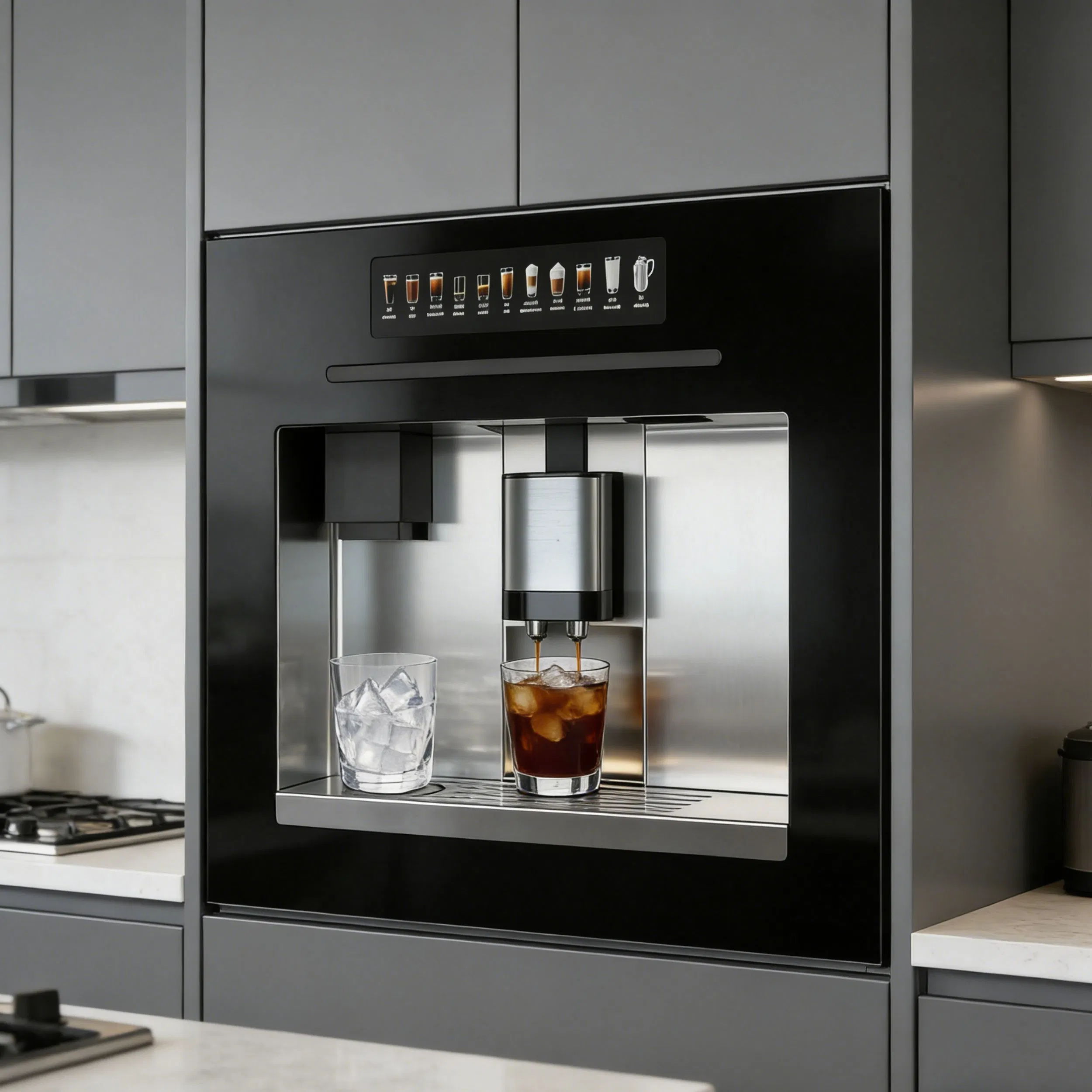 New Iced Design Built in Coffee Machine 11.26in Screen Touch Panel 11 Kinds Drink Embedded Fully Automatic Coffee Making Machine