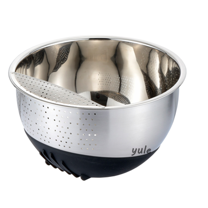 2022 New Design China Factory Stainless Steel Mesh Rice Colander Strainer and Bowl Rice Washing Bowl
