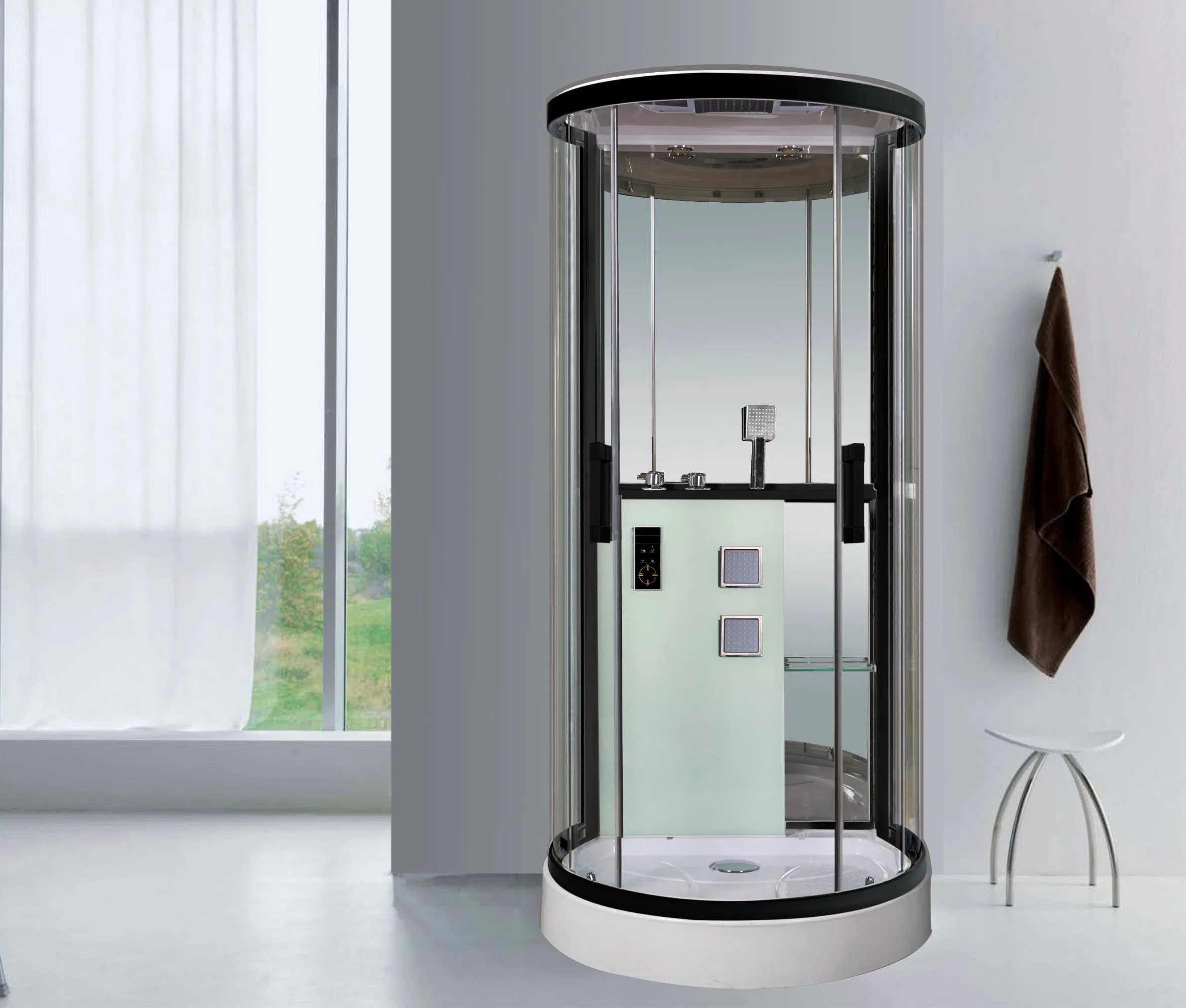 Round Sliding Glass Computer Control White Aluminum Shower Room Door