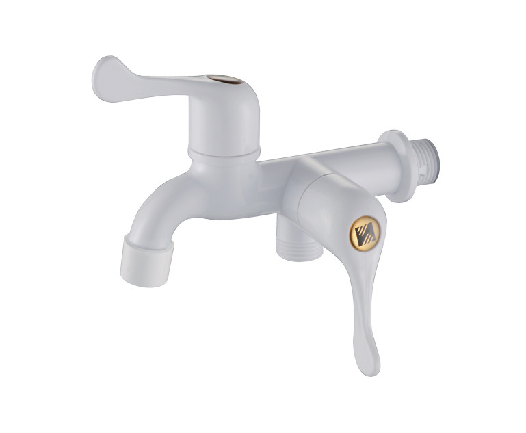 Factory - Priced, Cheap Plastic Faucet with Double Handles and Double Spouts for Washing Machines Tap
