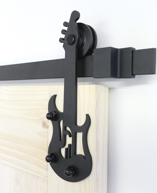 Standard Double Barn Door Hardware Kit Roller Hanger with Guitar Design