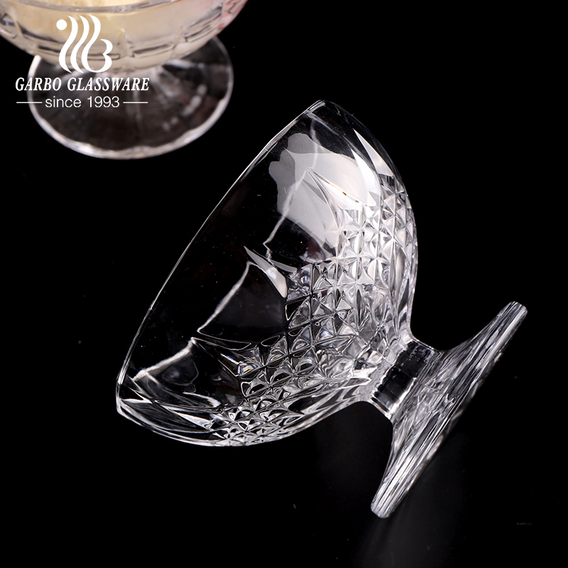 High Quality Engraved Pattern Glass Salad Bowl Set Ice Cream Glass Cups Diamond Design Big Glass Dessert Bowl 1 Big Size 6 Small Size Glass Bowl