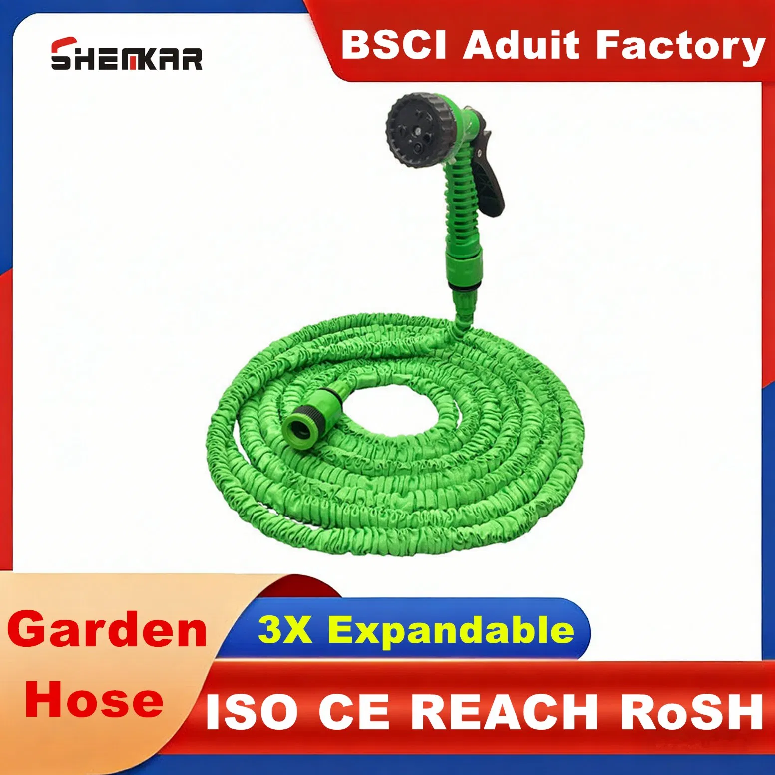 Factory Wholesale Hot Selling Green Multi-Functional 3X Telescopic Magic Expandable Garden Hose with High-Pressure Water Gun