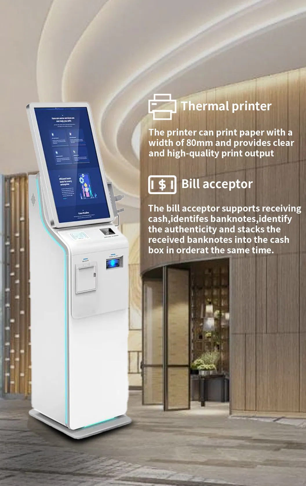 21.5 23.8 27 32 Inch Cash Acceptor Payment Kiosk Self Check in Kiosk Payment Cash Hotel Payment Kiosk Bill Collector