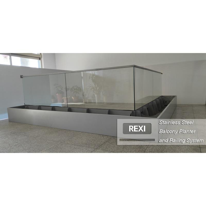 Modern Stainless Steel Balcony Planter with Railing System