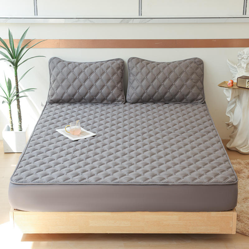 Best-Selling Knitted Protective Mattress Plain Style with Elastic Bands Washable Bed Cover