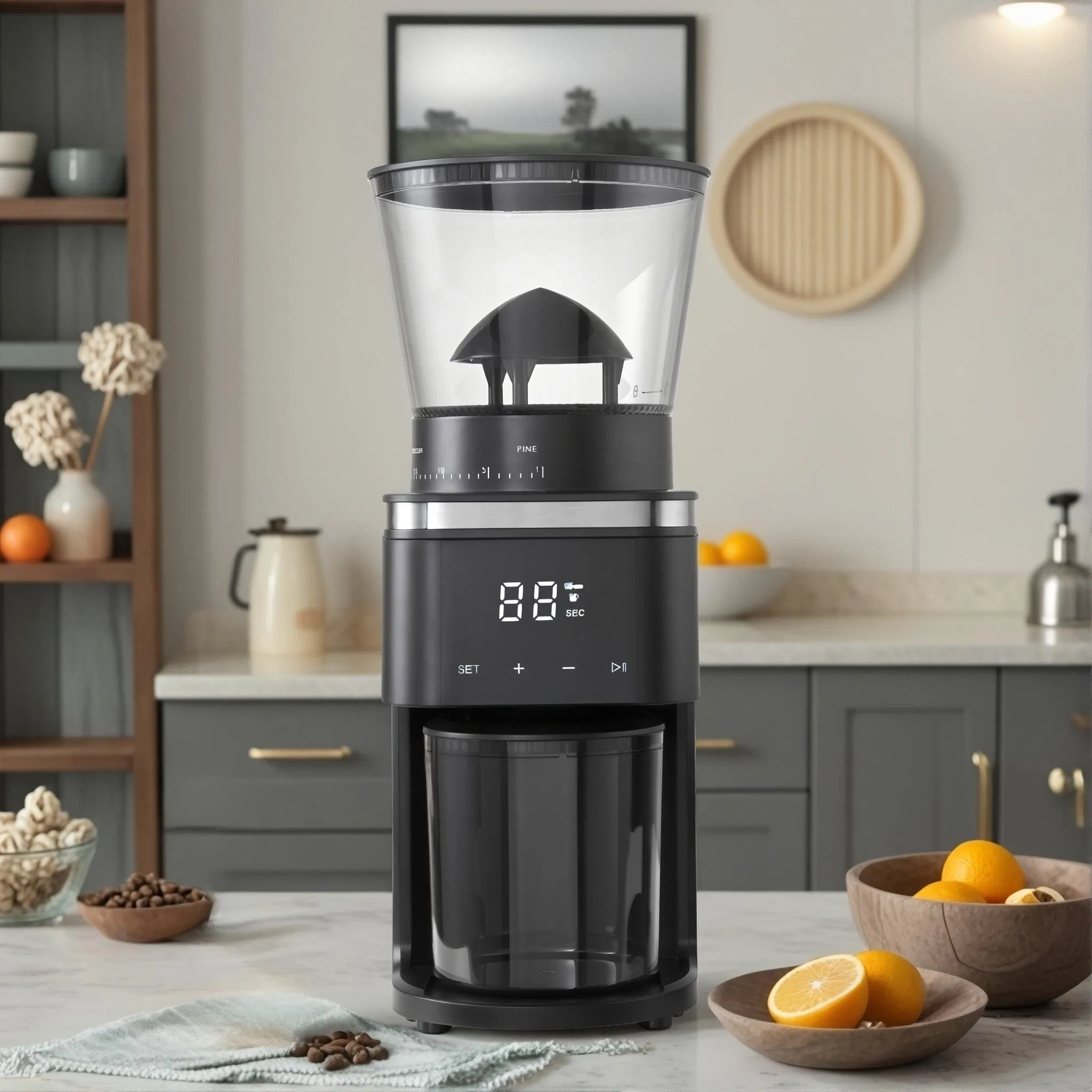 Electric Conical Burr Coffee Grinder - 160W, 30 Grinding Settings, Detachable Parts, Portafilter Cradle