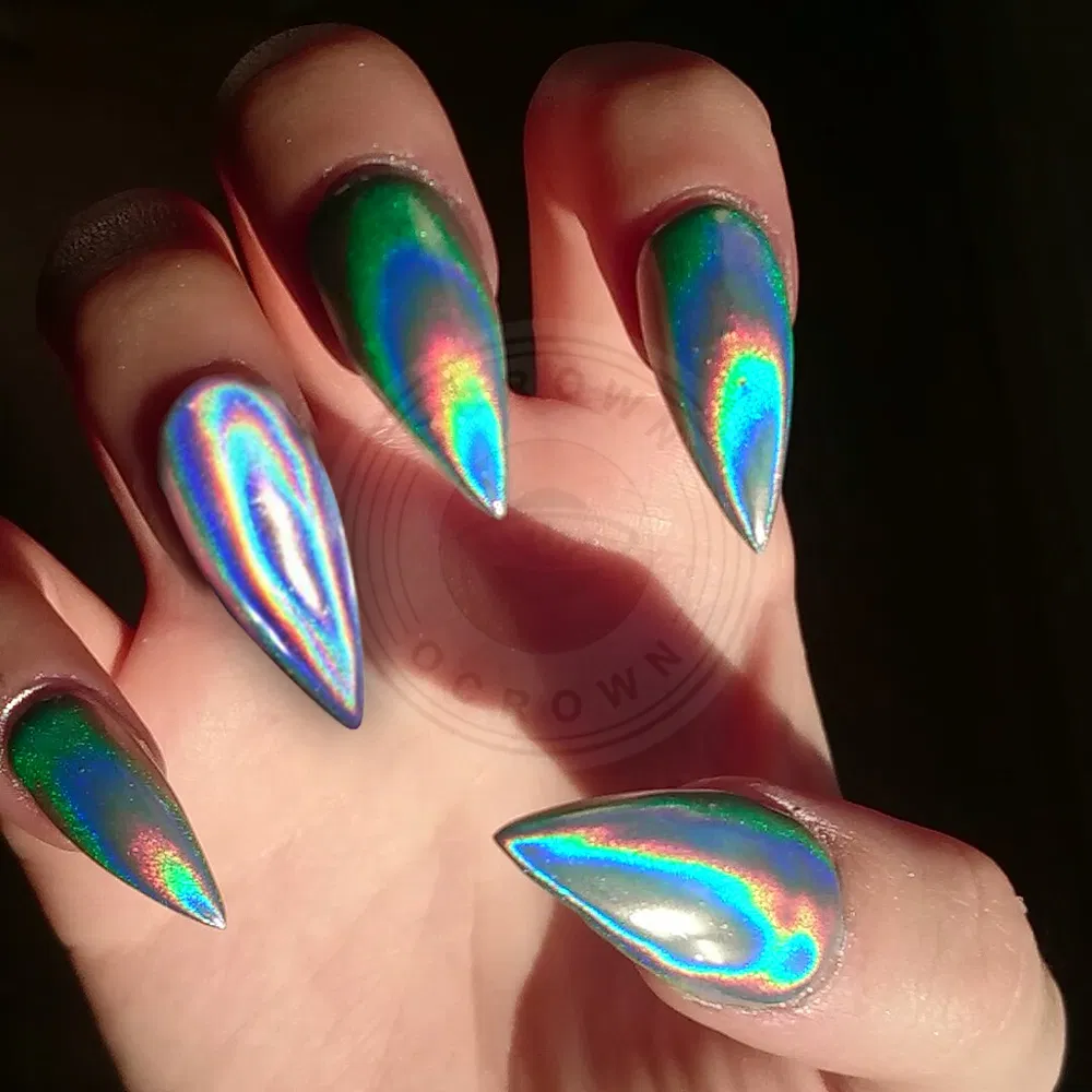 Ocrown Holographic Rainbow Mirror Nail Laser Holo Glitter Chrome Pigment
