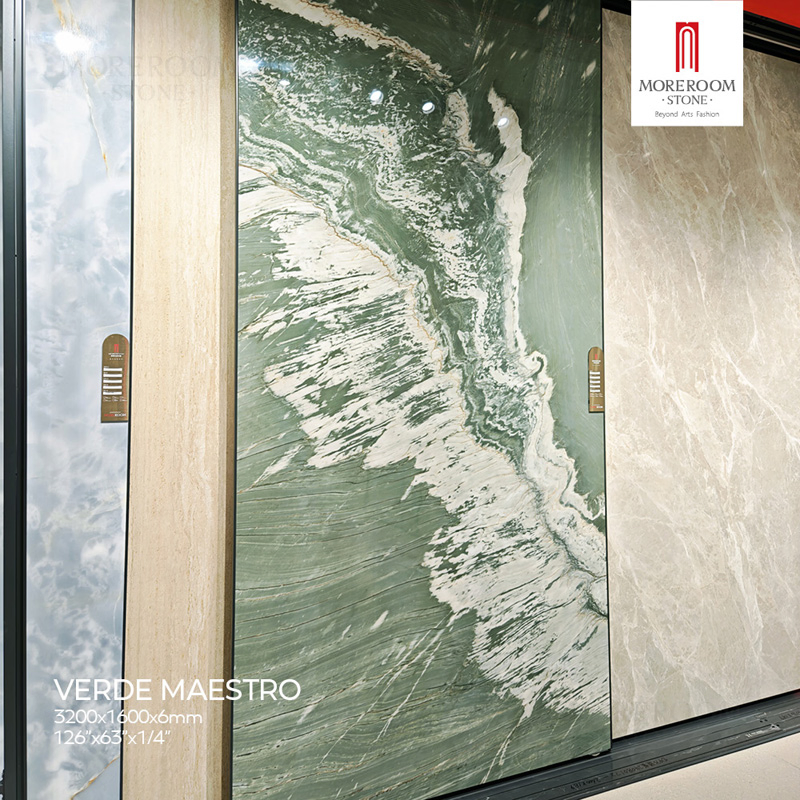 Laminated Porcelain Slab Verde Maestro Marble Tiles for Artistic Wall Panel Decoration