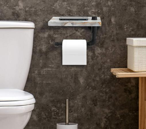 Rustic Style Iron Pipe Design Paper Towel Holder with Solid Wood Base Paper Towel for Kitchen Bathroom Living Room Office