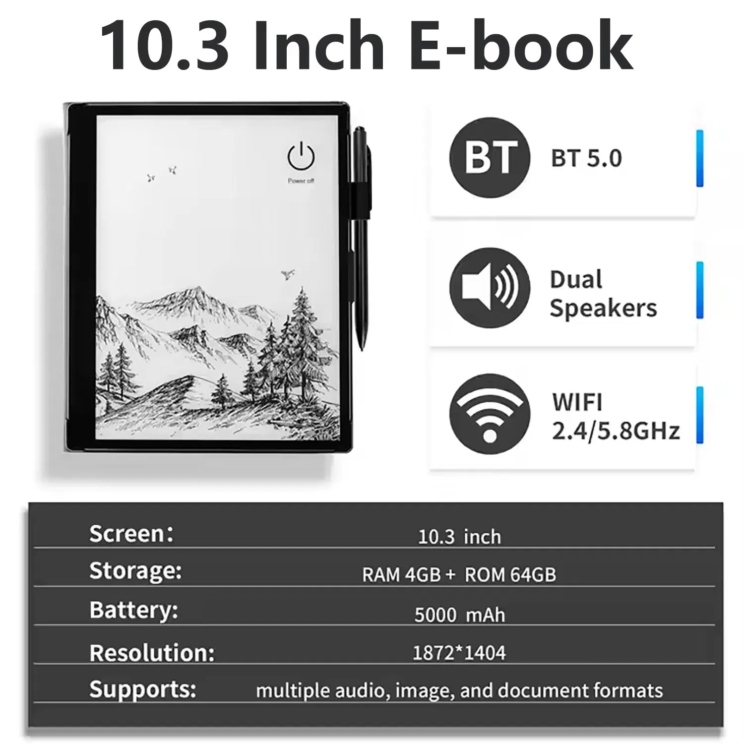 Black and White Color E-Ink Android Touch Ebook for Office