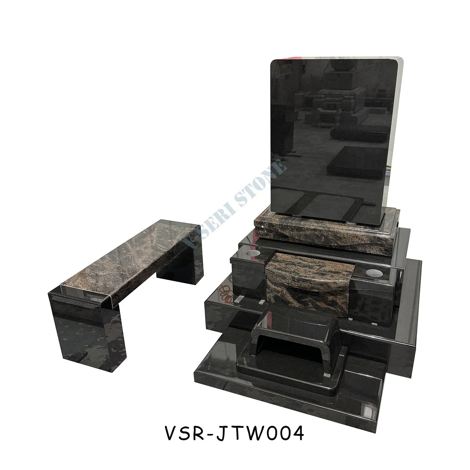 Personalized Two-Tone Combined Cemetery Bench Granite Stone Headstones