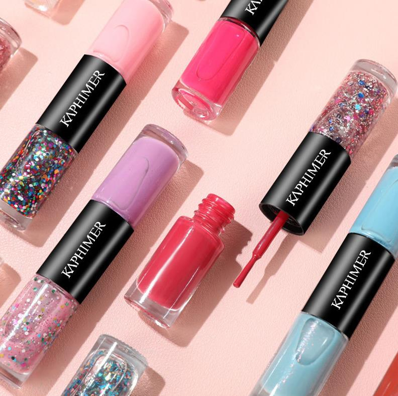 Double-Headed 2 in 1 Water Based Air Dry Nail Polish Eco-Friendly Matte Organic Long Lasting Gel Nail Polish Non-Peelable 3D Glitter Lasting Nail Gel Polish