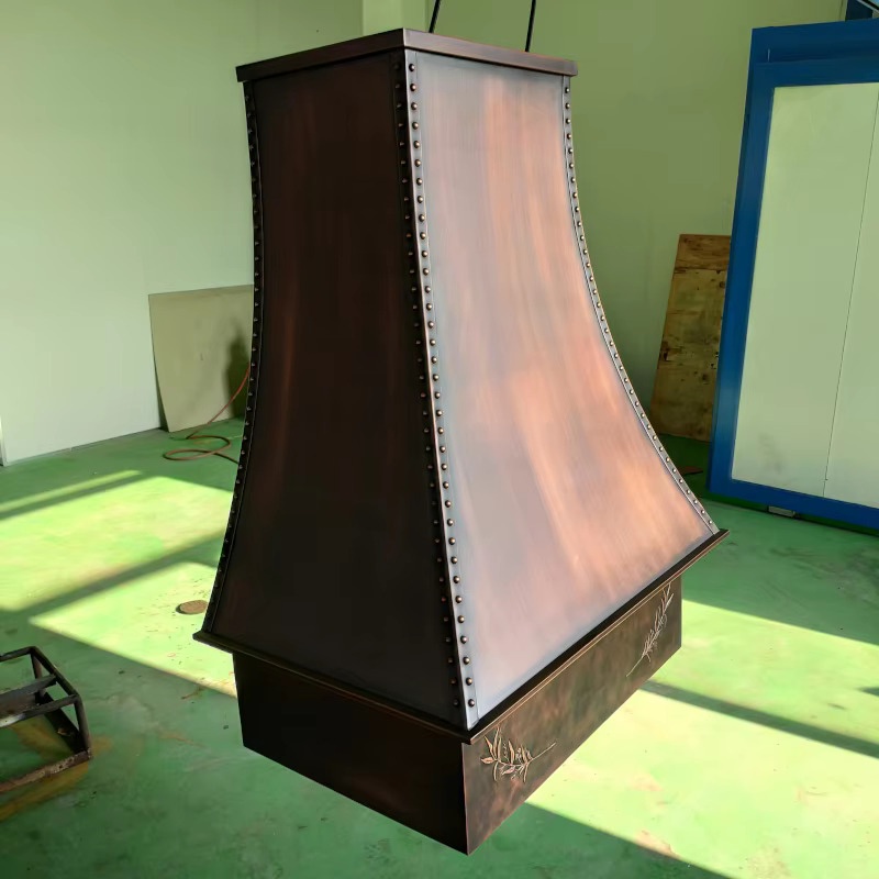 Traditional Antique Copper Hood with Custom Art Relief Apron Design Hand Hammer Kitchen Vent Range Hood
